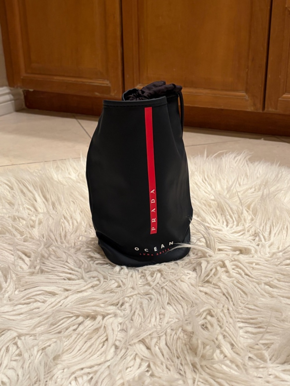 Prada Black waterproof Pouch with Red Stripe